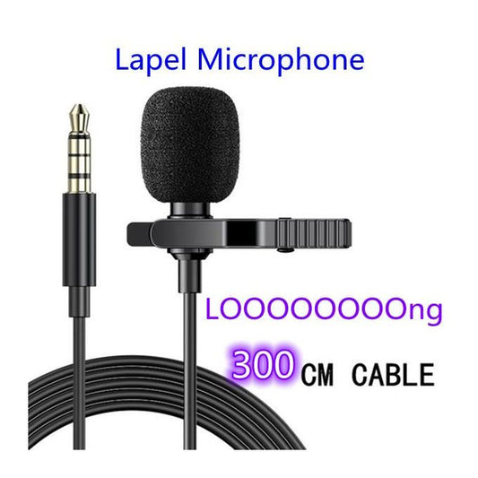 Lapel Microphone – 3M Long Cable Clip-On Mic for Cameras, Smartphones & Laptops