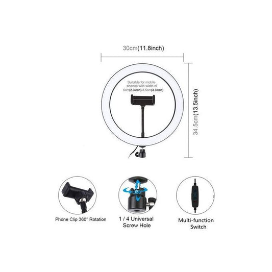 12-Inch LED Ring Light with 2M Adjustable Tripod Stand – 3 Light Modes & Phone Holder