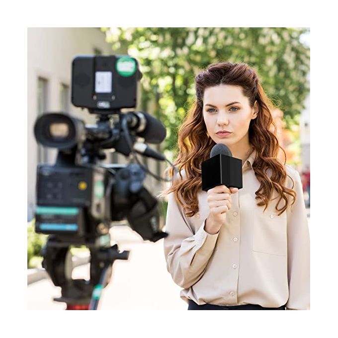 2 PCS Square Microphone Flag Holders – Green Universal Mic Logo Boxes for Interviews & Broadcasts