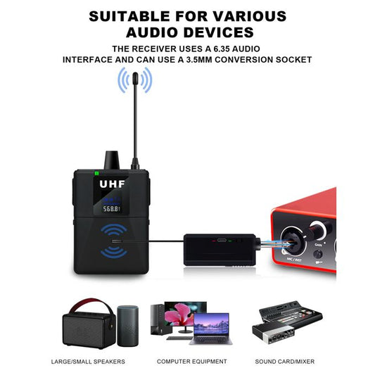 1 Drag 2 UHF Wireless Lavalier Microphone – Dual Transmitter Noise-Reduction Mic for Live Recording & Interview