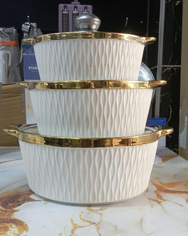 3pcs Ceramic Serving Set with gold rim