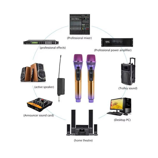 Wireless Dual Microphone Set – Handheld Dynamic Mic System with Rechargeable Receiver (UHF)