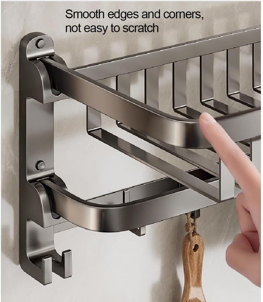 Towel Shelf Thickened Space Aluminum Bath Towel Rack, Bathroom Storage Rack, Bathroom Folding Towel Shelf Tower Holder(50CM)