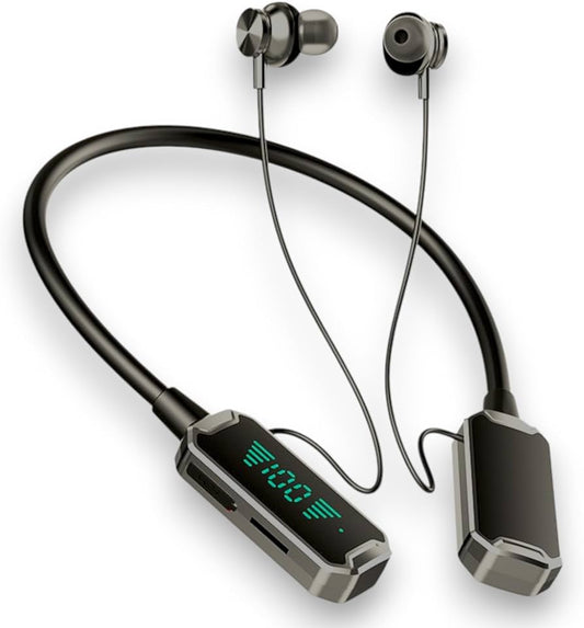 Bluetooth 5.4 Neckband Wireless Headset – TF Card MP3 Playback, LED Display & Hi-Fi Sound
