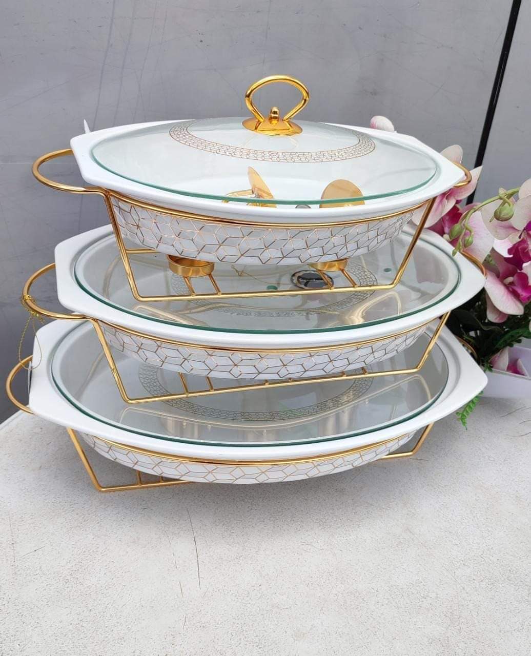 3 Pieces Ceramic Food Warmer Set