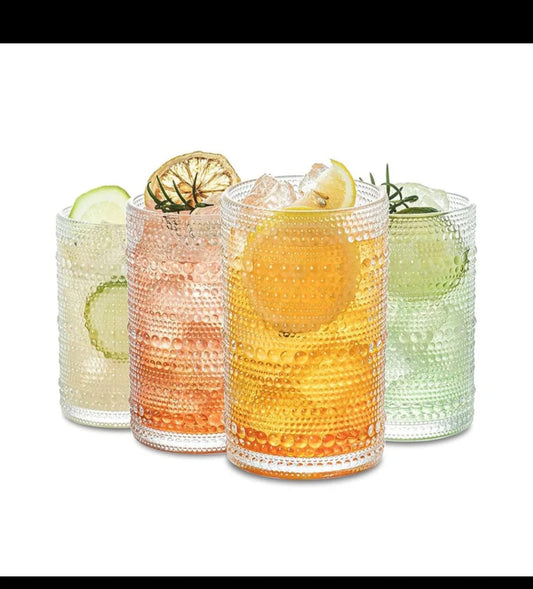 Vintage Embossed Crystal Glass Cocktail Juice Mug 400ml Nordic Beaded Design