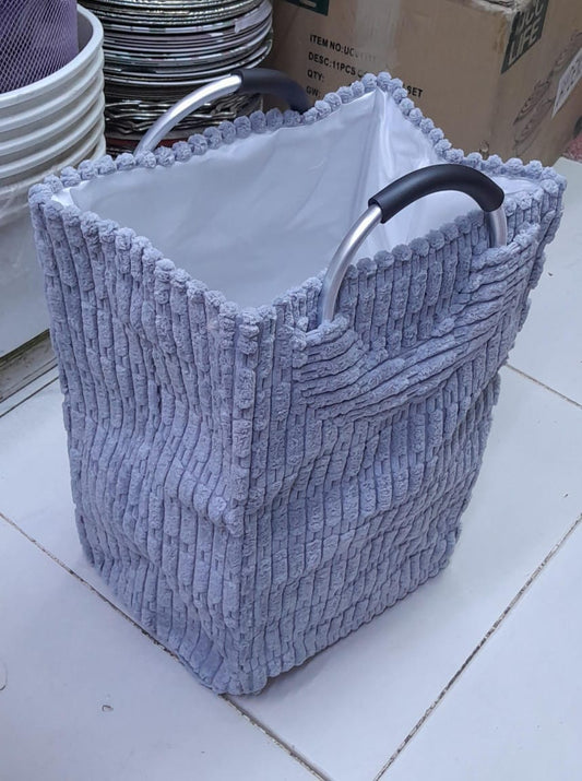 Velvet Coudry Laundry Basket –White & Grey Stylish Knee-Height Storage Hamper