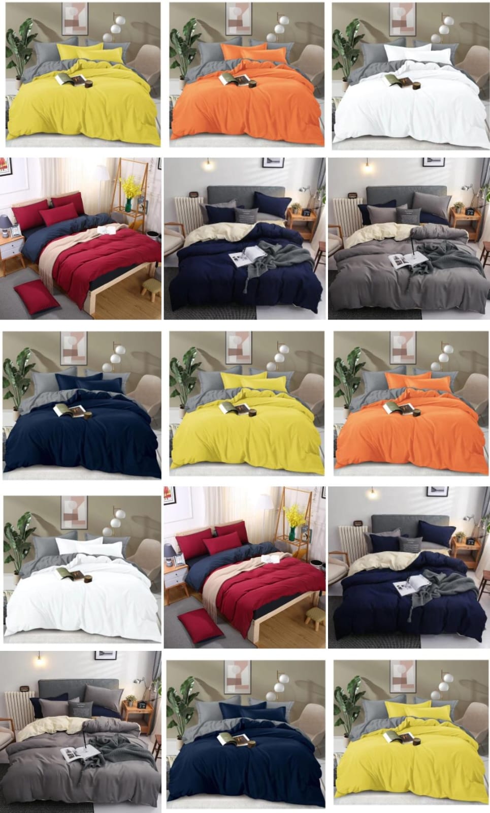 Plain Double-Sided Cotton Duvet Cover Set – 4pcs