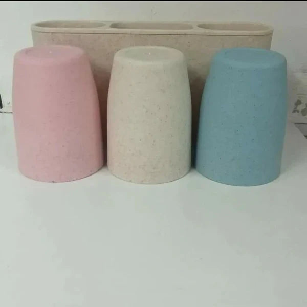 Wheat Straw Material Toothbrush Holder with 3 Cups