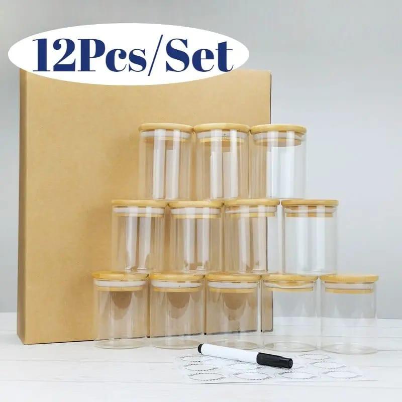 12-Piece Round Glass Spice Jar Set