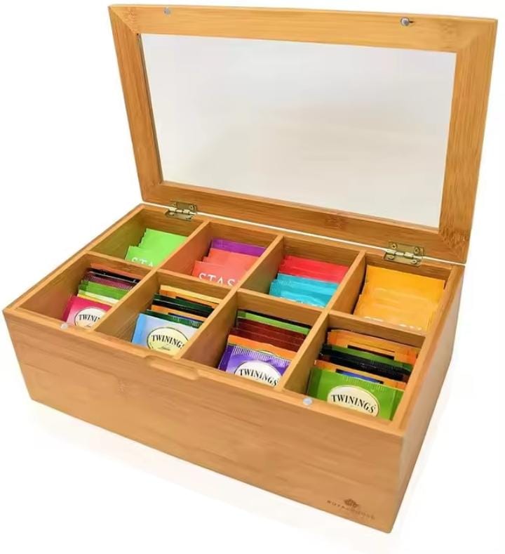 6-Slot Bamboo Tea Bag Organizer