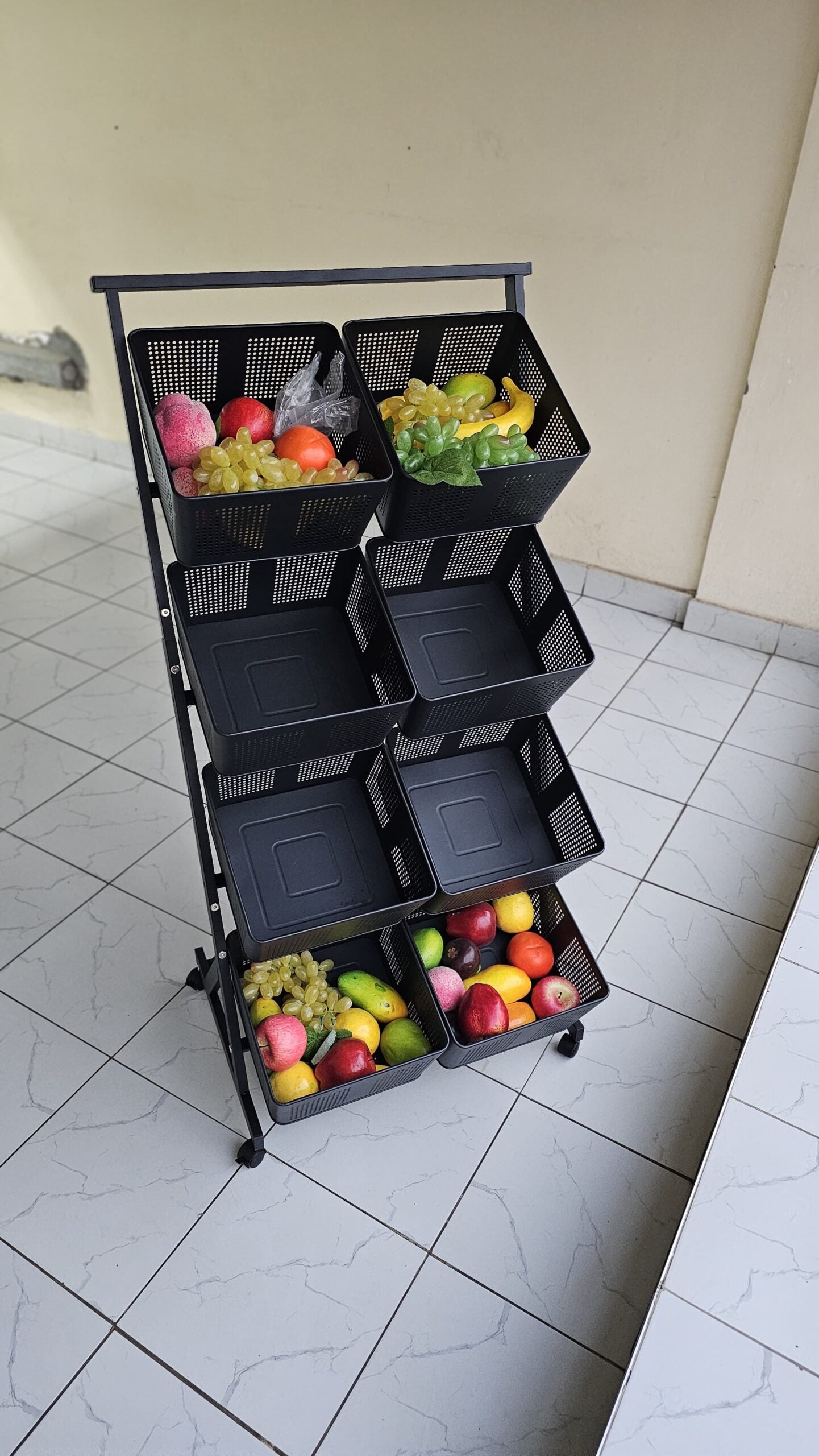 360° Rotating Multifunctional Metallic Vegetable/Fruits Cart – 8-Tier