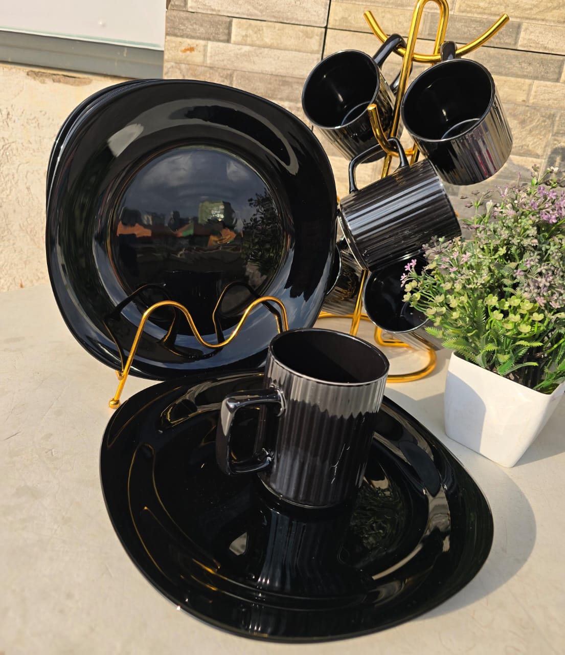 12pcs all Black Dinner set