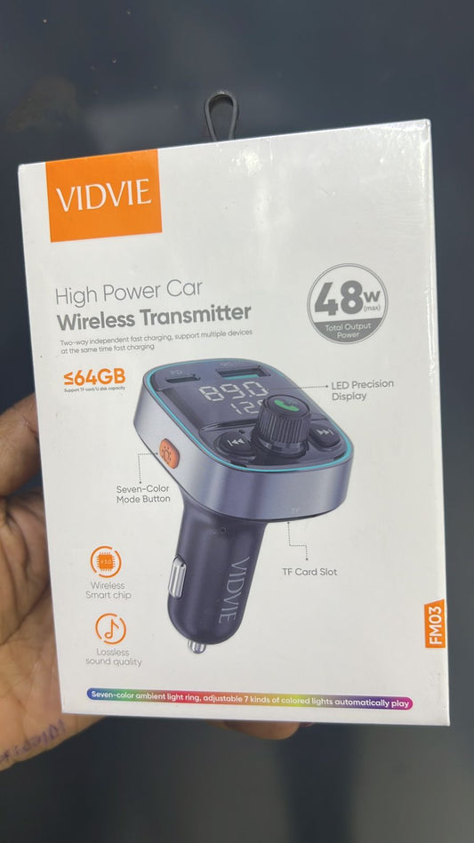 VIDVIE FM03 High Power Car Wireless Transmitter – 48W Fast Charging