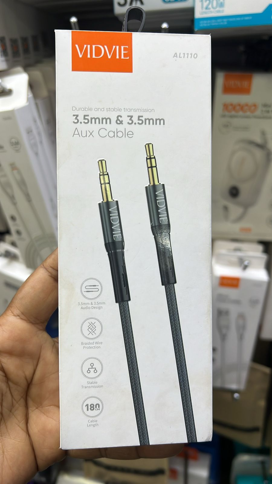 VIDVIE AL1110 3.5mm to 3.5mm Braided Aux Audio Cable – Durable & Stable Transmission (180cm)