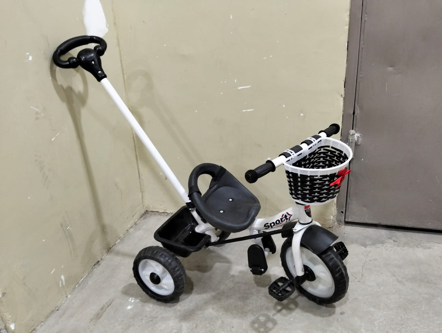 Tricycle with Push Handle – Kids Pedal Trike with Basket & Adjustable Parental Control