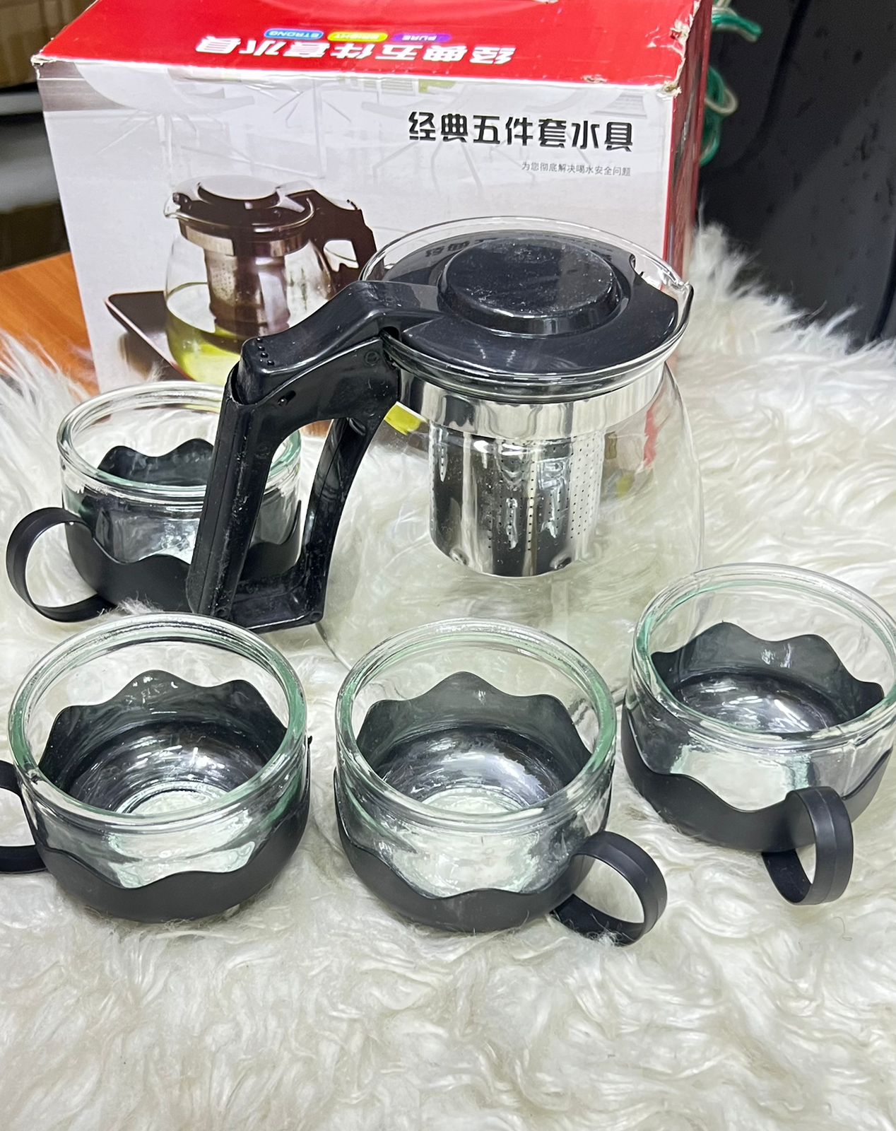 5pc Transparent Heat-Resistant Glass Infuser Tea Set