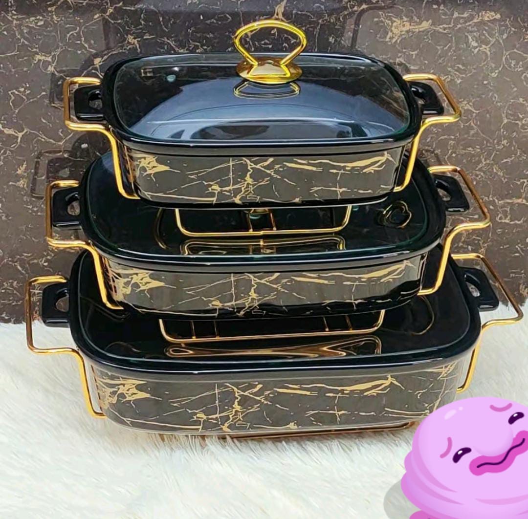 3-Piece Black and Gold Ceramic Chafing Dish Set