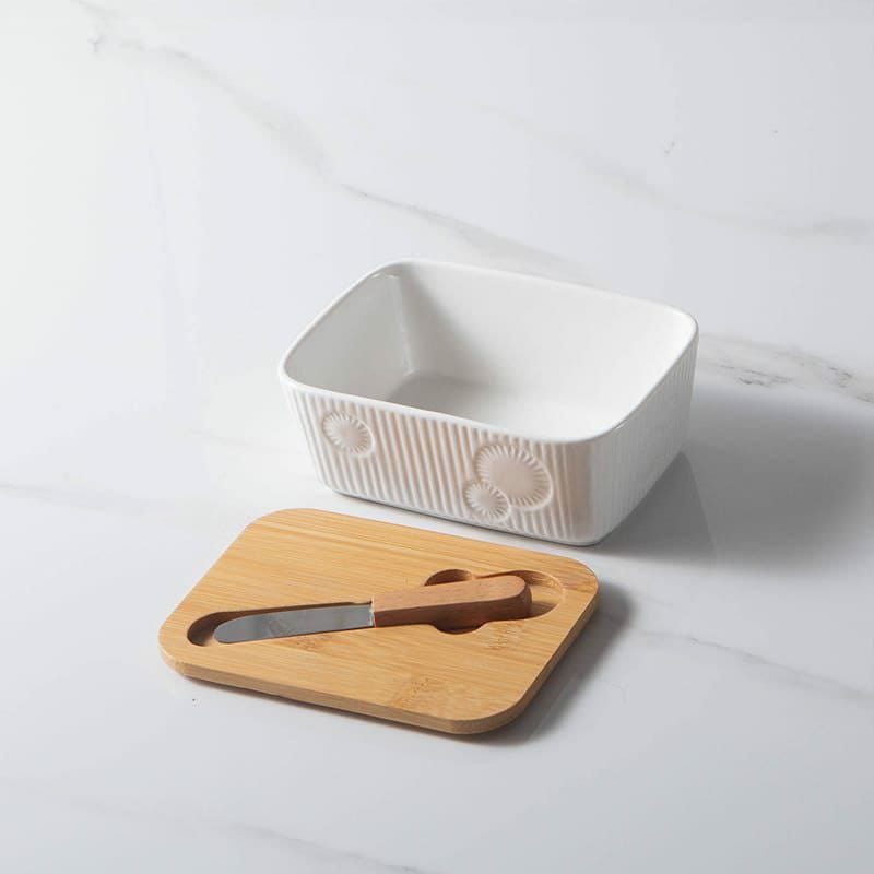 Porcelain Butter Set with Bamboo Lid