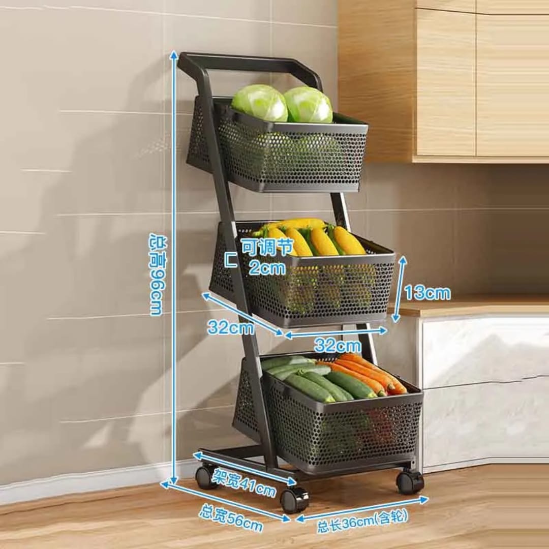 3-Compartment Kitchen Vegetable Cart