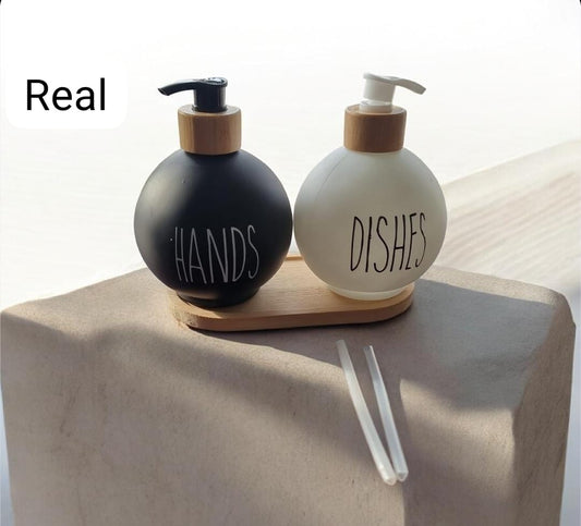 3-in-1 Refillable Ceramic Soap & Lotion Bottle Set with Bamboo Base – 500ml