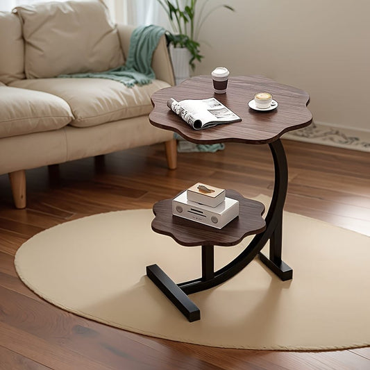 Wavy Top & Bottom Wooden Table with Metal Crescent Frame – 2-Layer