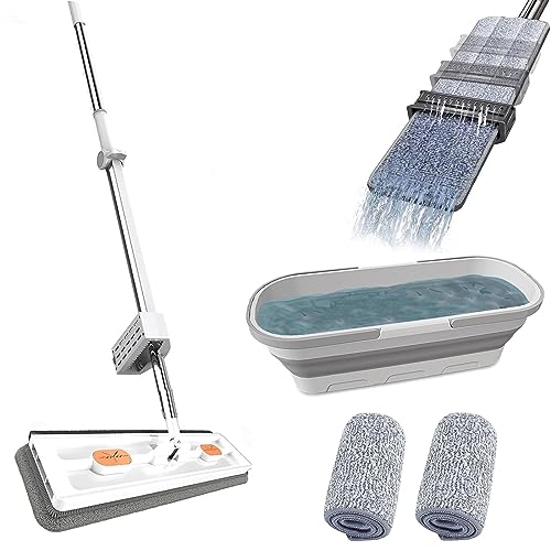 Self-Wringing Hands-Free Flat Mop with Foldable Bucket