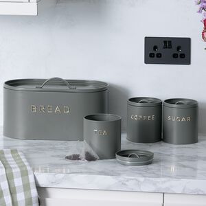 10L Galvanized Bread Bin Set – 34x19x21cm Bin + 3x1200ml Canisters