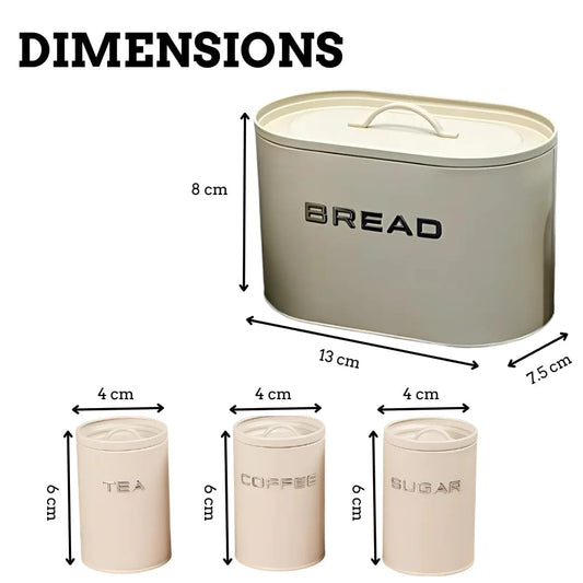 10L Galvanized Bread Bin Set – 34x19x21cm Bin + 3x1200ml Canisters
