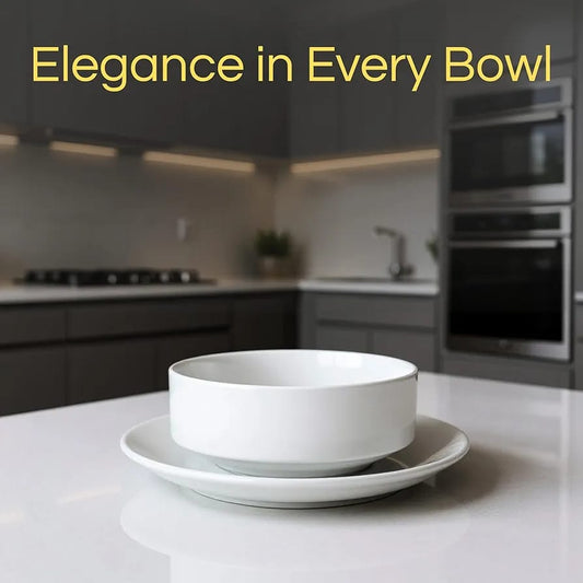 Classic White Ceramic Soup Bowl with Saucer
