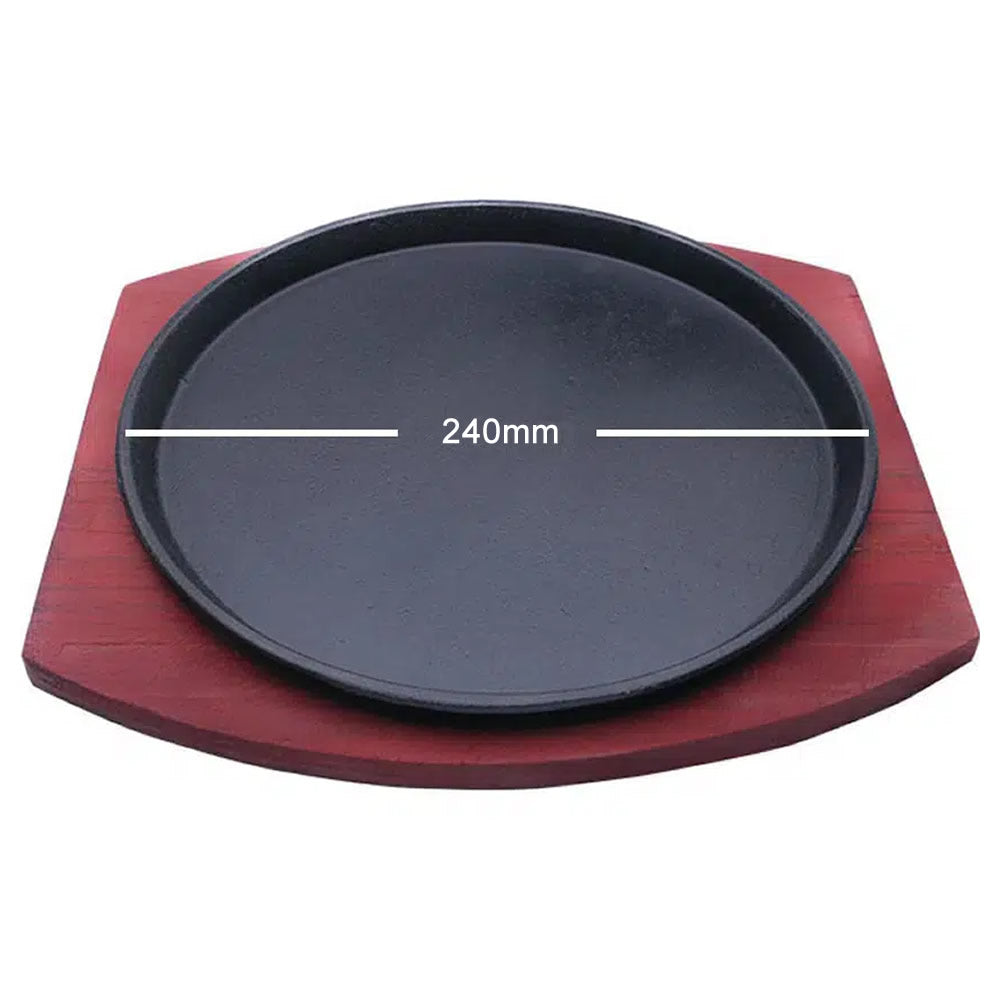 Cast Iron Hot Sizzling Plate with Wooden Base (Oval & Round)