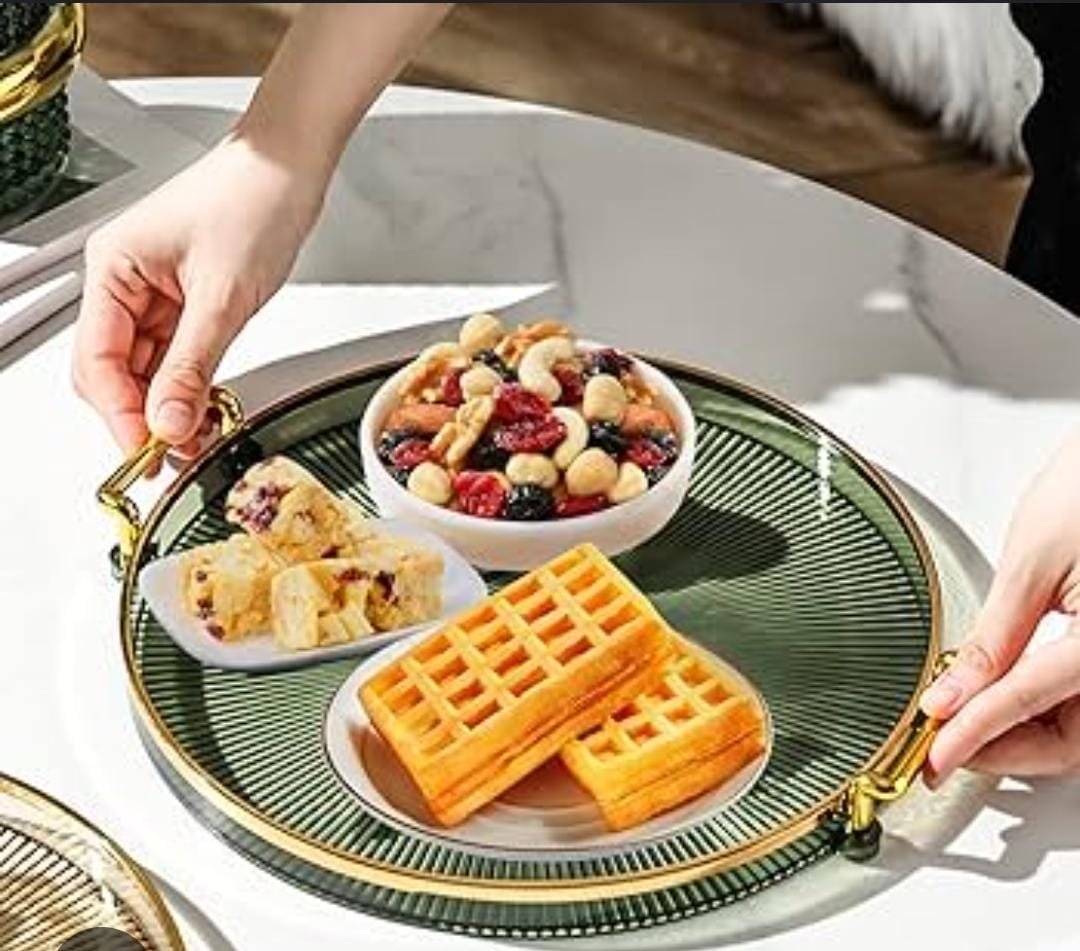 Decorative acrylic tray with golden handle now available