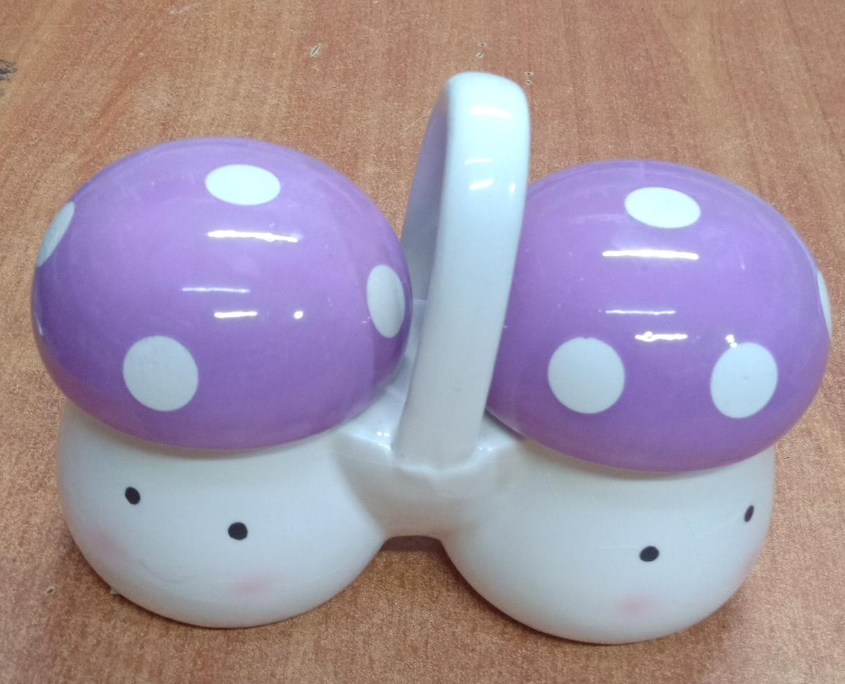 Twin Mushroom Ceramic Sugar Dish Set