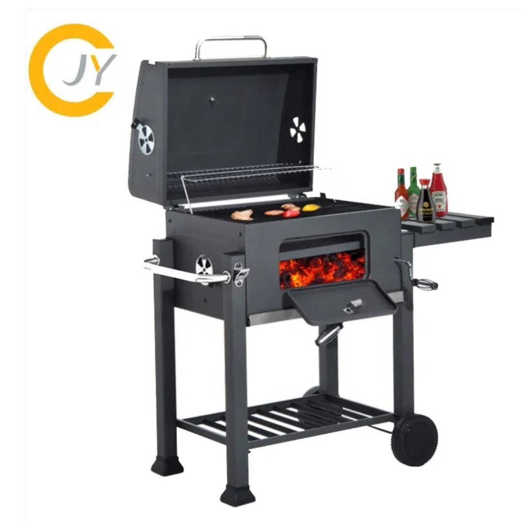 Outdoor Portable BBQ Grill – Large Charcoal Trolley with Adjustable Tray