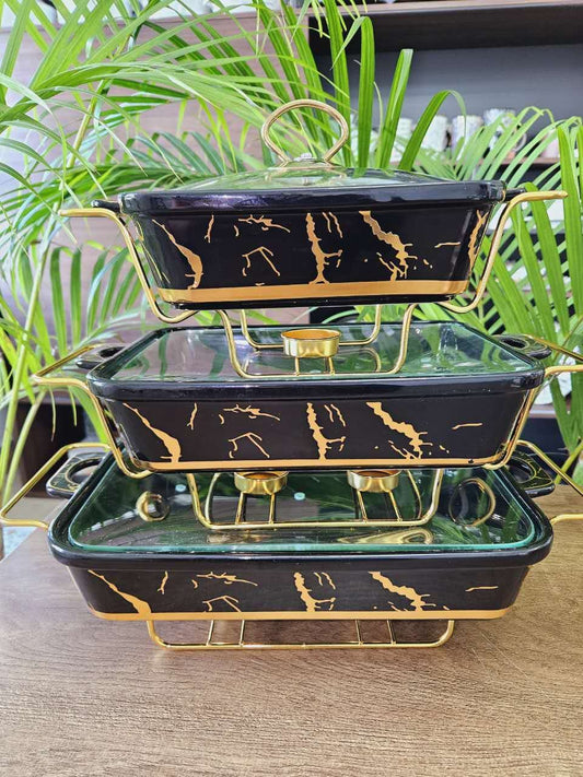 3-Piece Ceramic Chafing Dish Set with Stands