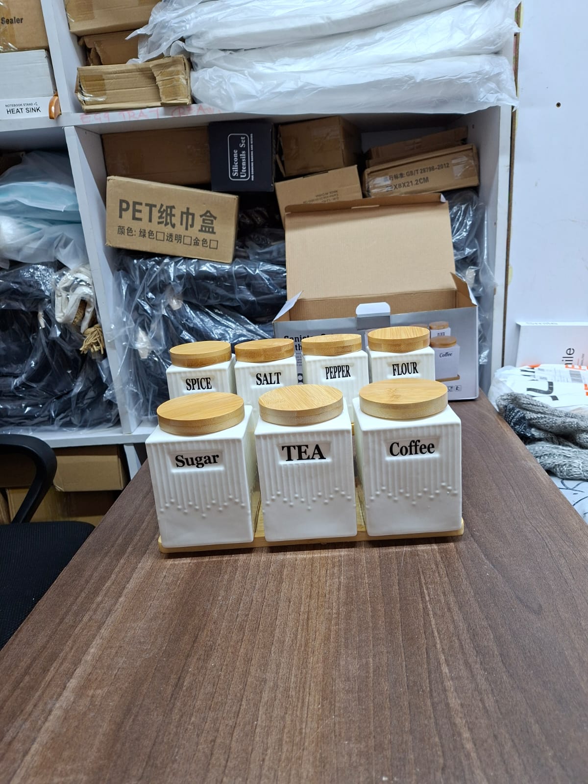 8-Piece Ceramic Canister Set with Bamboo Stand