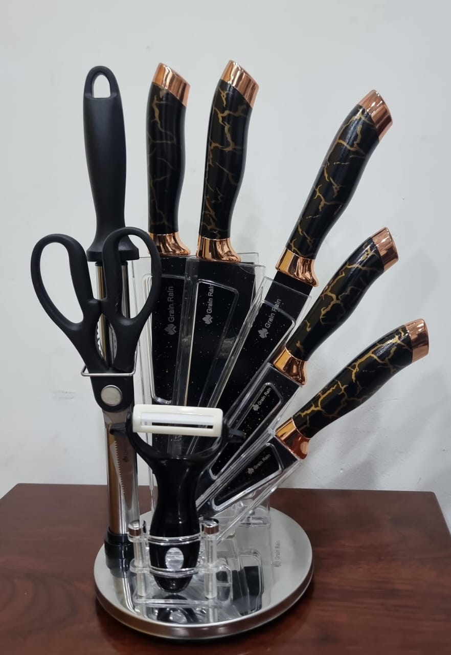 High-Quality Marble Profile Heavy Stainless Steel 9-Piece Knife Set