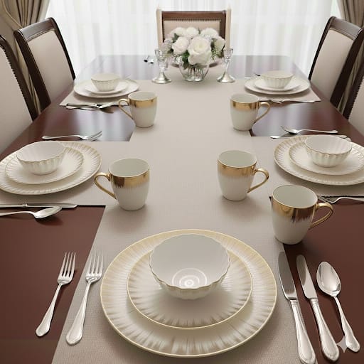 Shell Ceramic Dinner Set with Gold Detail – White