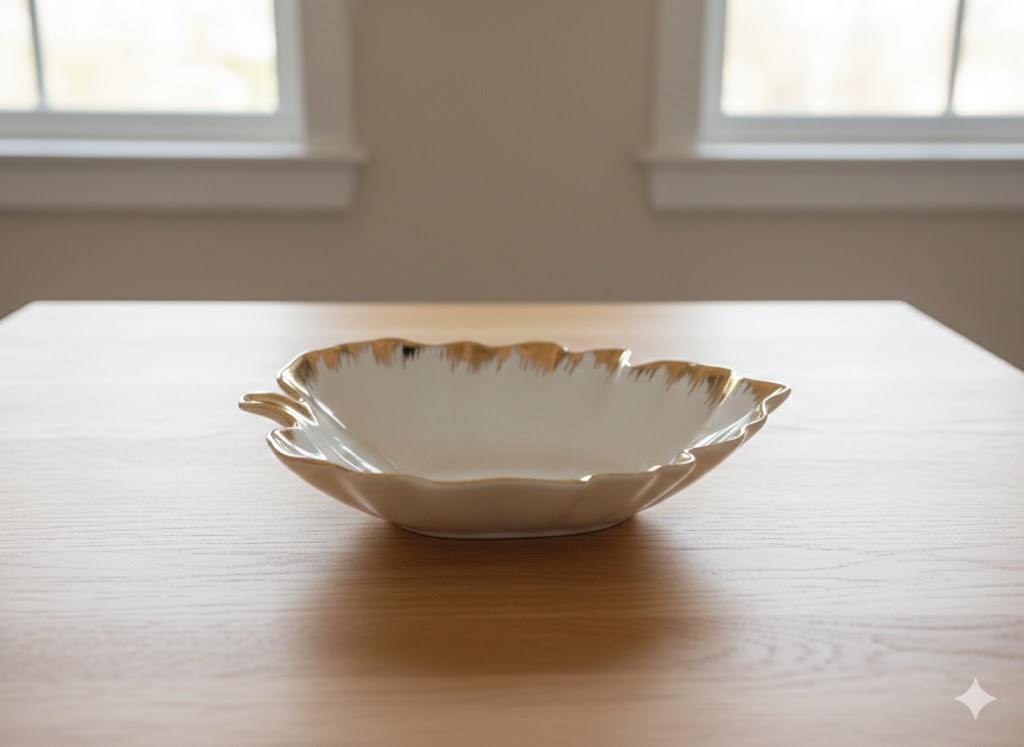 Gilded Leaf Ceramic Bowl