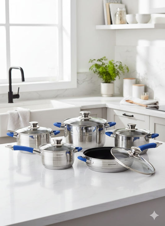 Hoffavorer 12-Piece Stainless Steel Cookware Set with Silicon Handles