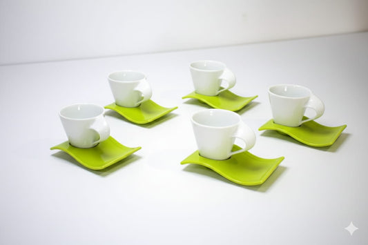 Fancy Colored Espresso Cup & Saucer Set – 6 Pieces