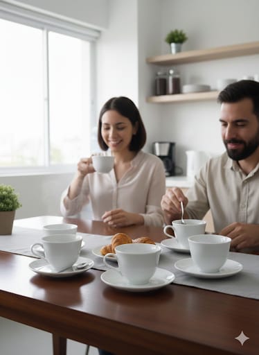Classic White Ceramic Cup & Saucer Set 6PCs
