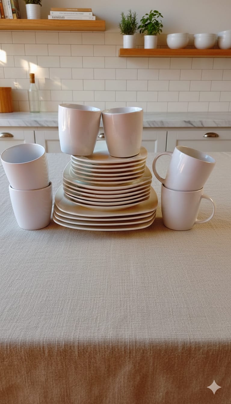 24-Piece Ceramic Square Plain White Dinner Set