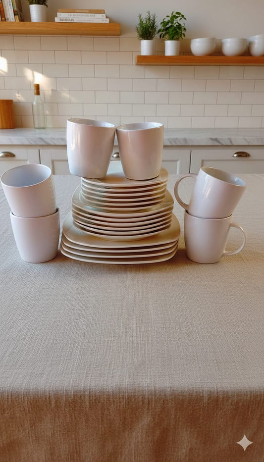 24-Piece Ceramic Square Plain White Dinner Set
