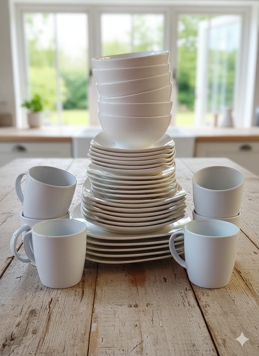 36-Piece Ceramic Square Plain White Dinner Set