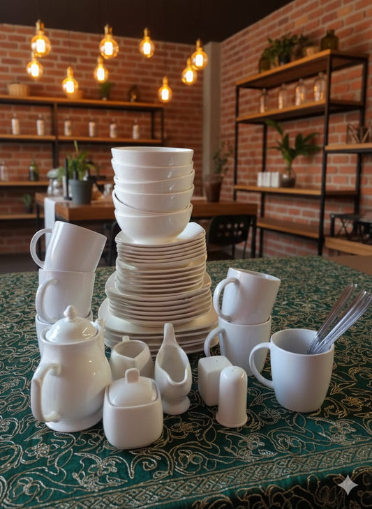 48-Piece Ceramic Square Plain White Dinner Set