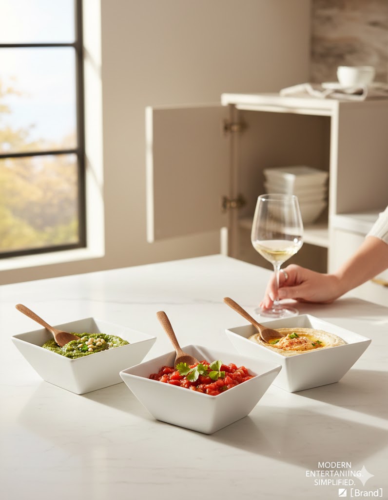 White Ceramic Double Square Bowl – 6 Inch
