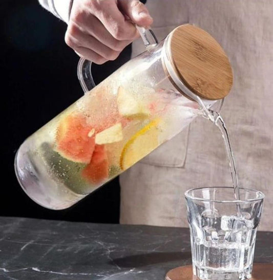 Elegant Glass Pitcher with Wooden Lid