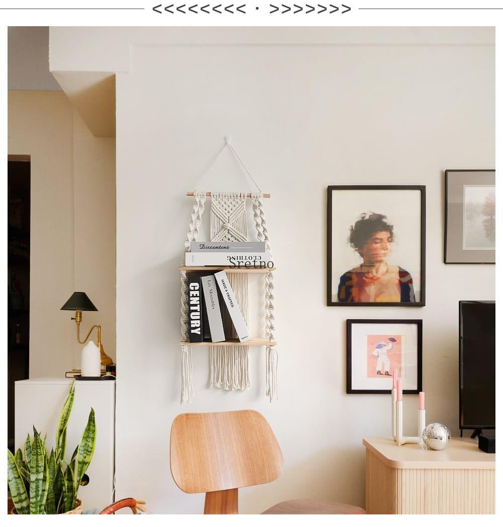 Woven Tapestry 2-Tier Bohemian Wall Hanging Floating Shelves