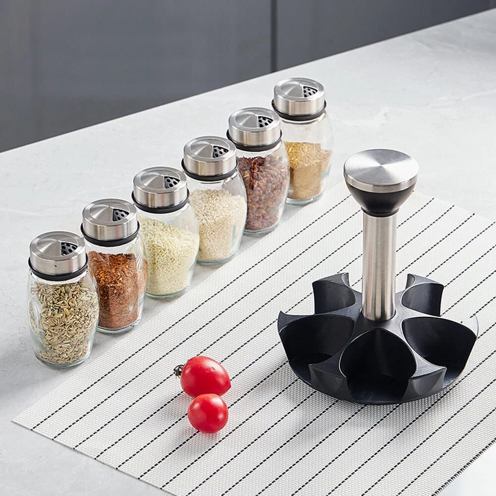 7pc 360° Rotating Spice Rack Organizer with Jars